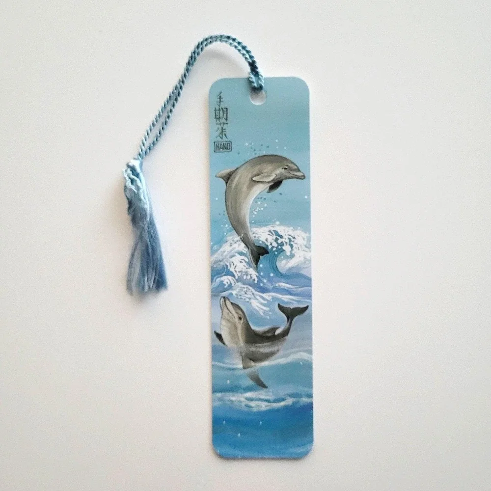 Vintage 90s Dolphins Bookmark, Judy Hand, Flipper Tassel, 1990 Sunshine Thoughts